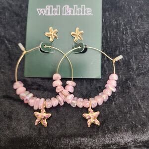 Target Wild Fable Gold-Tone Pink Beaded Hoop Earrings & Matching Starfish Studs